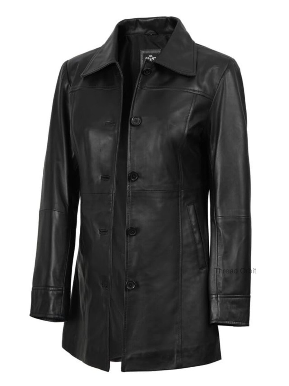 Genuine Lambskin Leather Jacket Women Long Coat Button Front Pockets